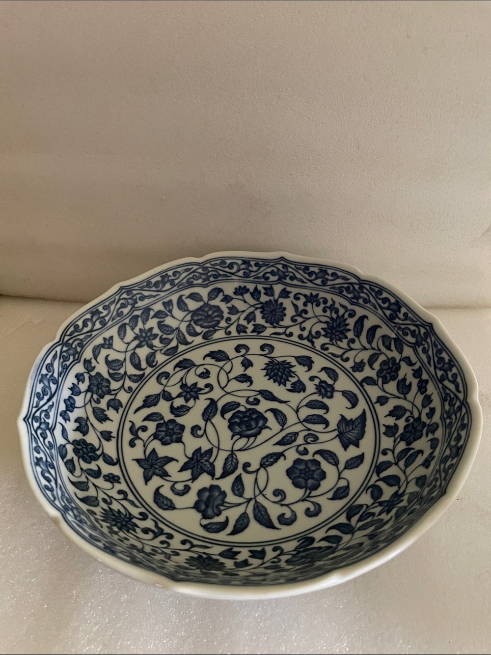 Blue and White Floral old Porcelain Serving Bowl w/!sign